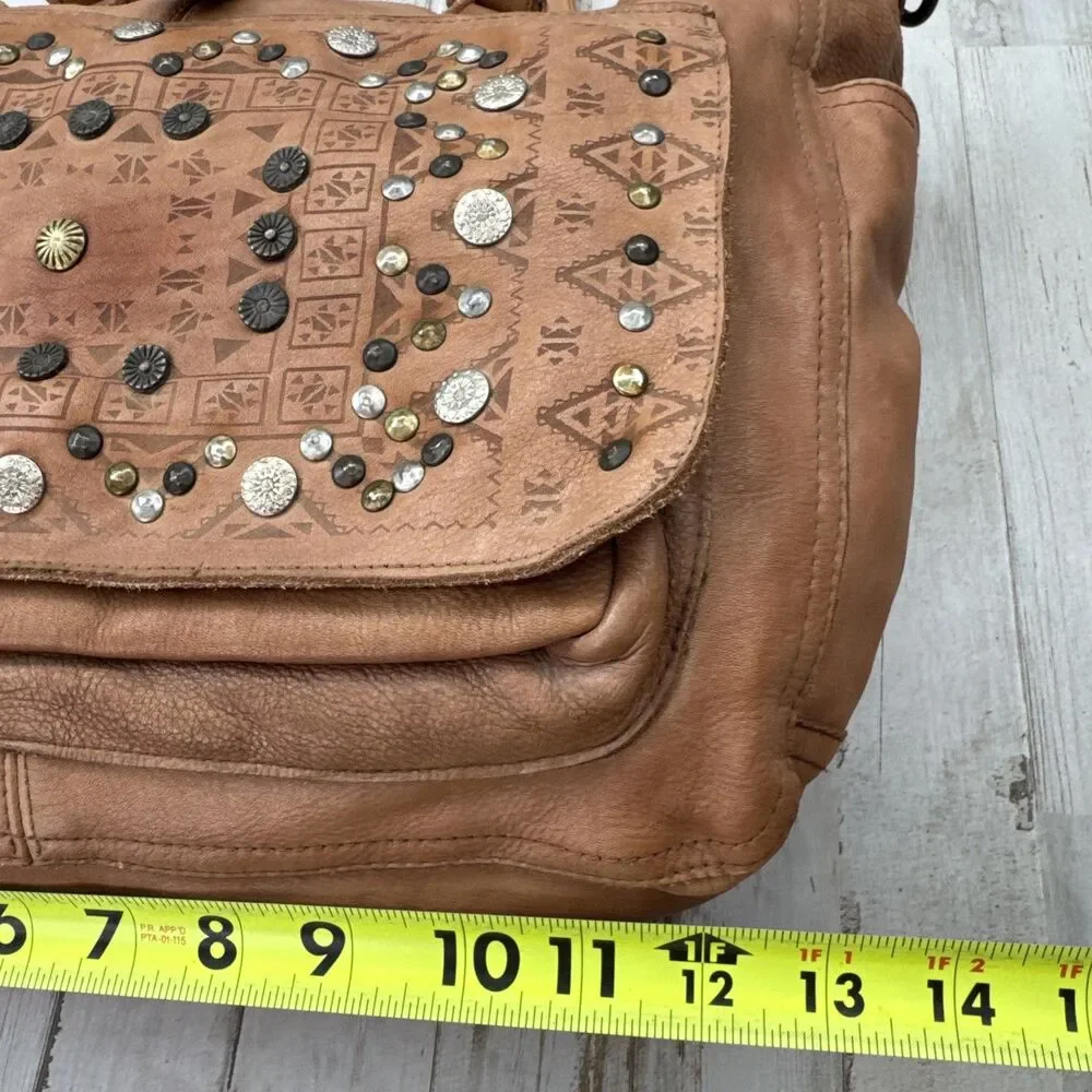 Viola Castellani Italy Leather Studded￼Slouchy Shoulder Bag Purse Cognac Tan￼